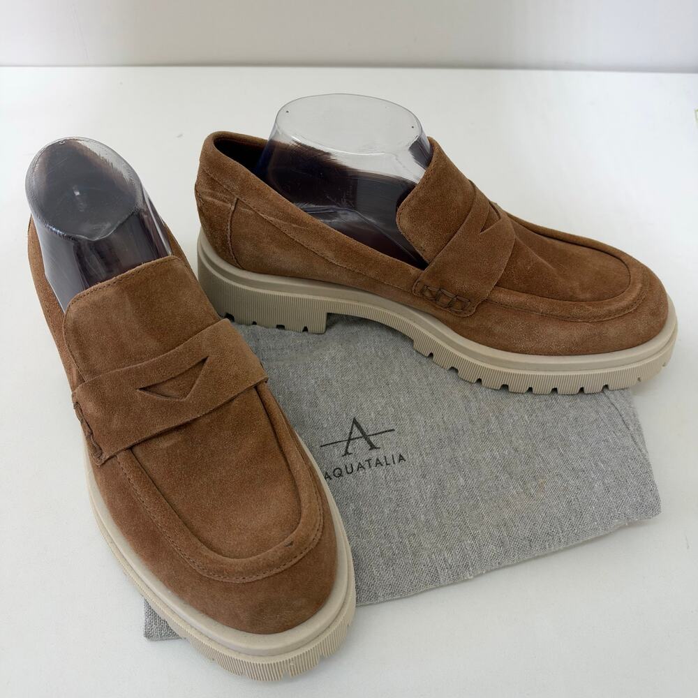 NEW Aquatalia Orina Womens 10.5 Suede Loafer Platform Camel Chunky Neutral Italy